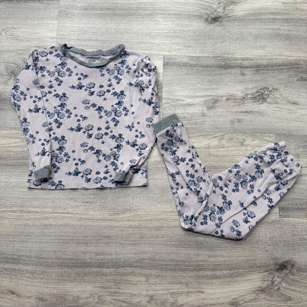 Burts Bees Kids Pajama Set Size 7 Purple Blue Floral Organic Cotton‎ 2 Piece PJ